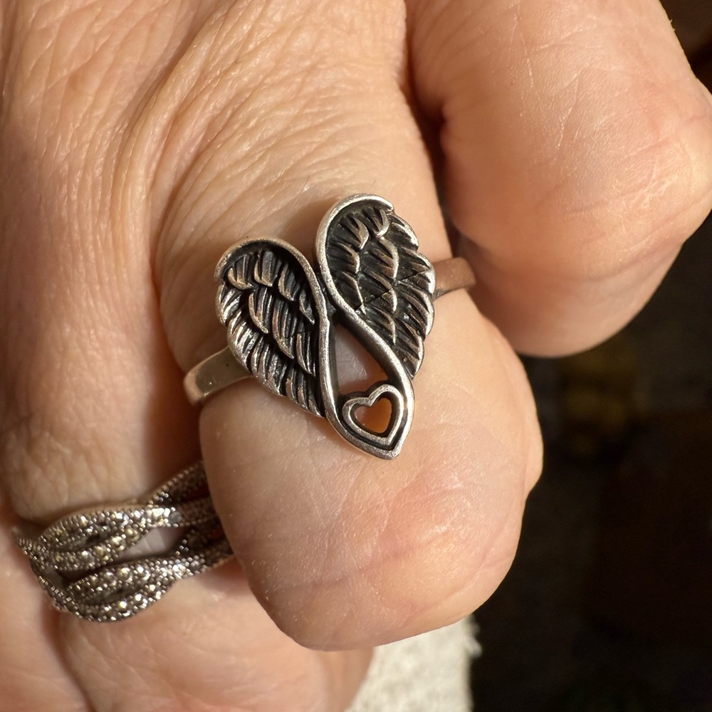 Silver Heart Wing Ring